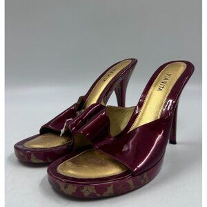 Via Vita Womens Ladies Floral Leather Slip On Fashion High Heel Pumps Sz 8